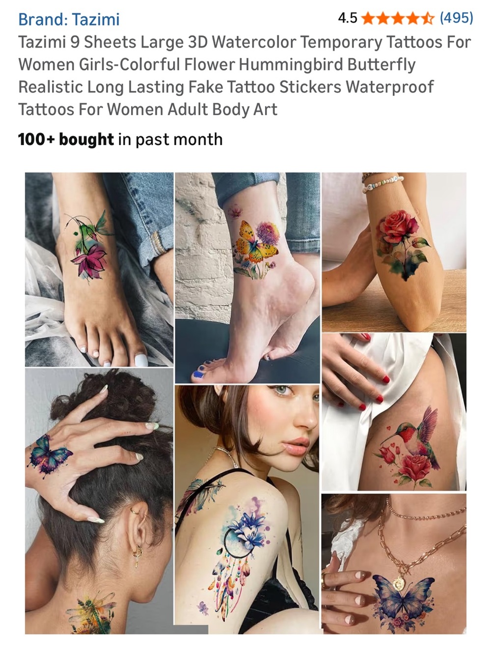 Tazimi 9 sheets of large floral temporary tattoos - Picture 6 of 7